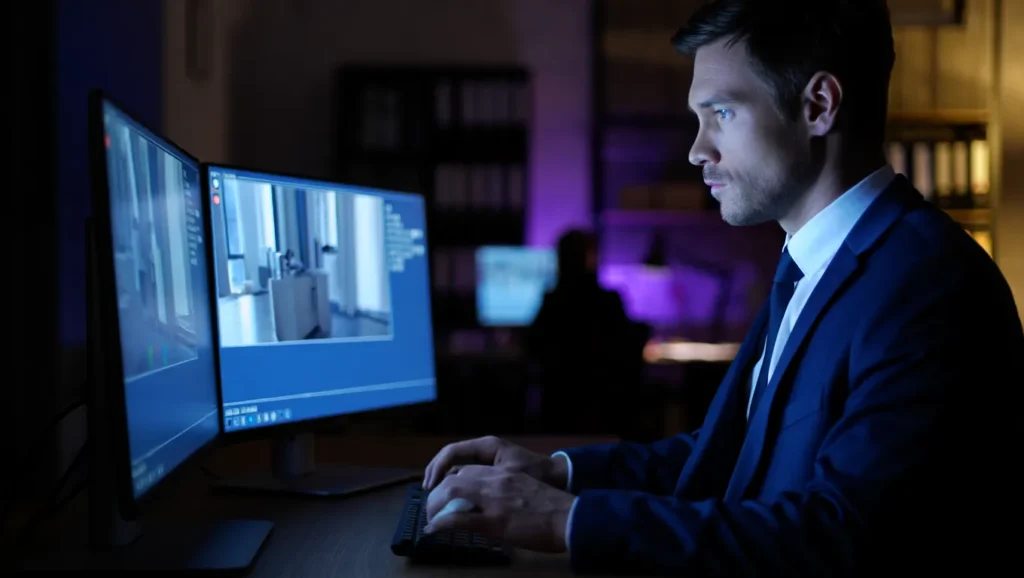 Investigator Reviewing Surveillance Footage