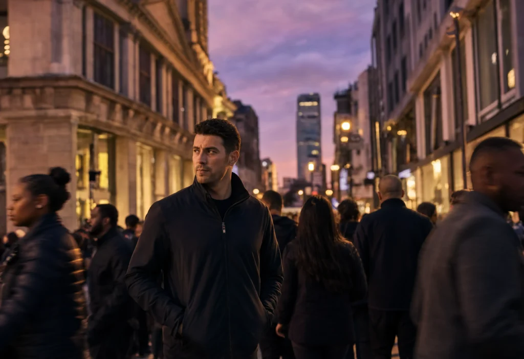 Investigator on foot in city