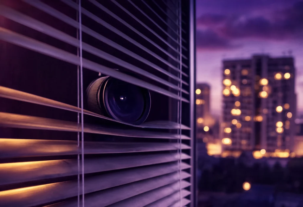 Long lens through blinds