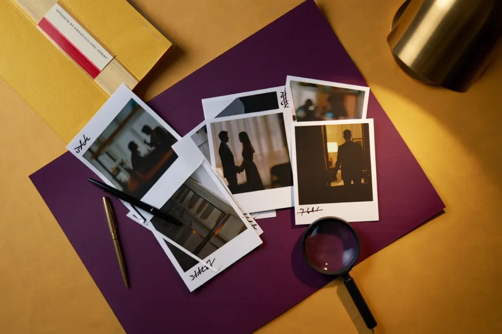 Surveillance Photos Spread on Desk